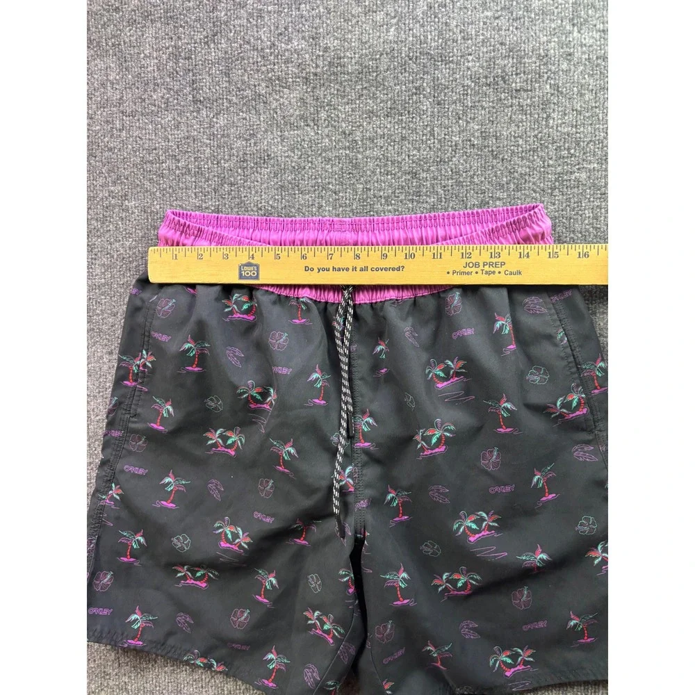 Oakley Swim Trunks Mens Small Black Pink Palm Tree Tropical Board Shorts